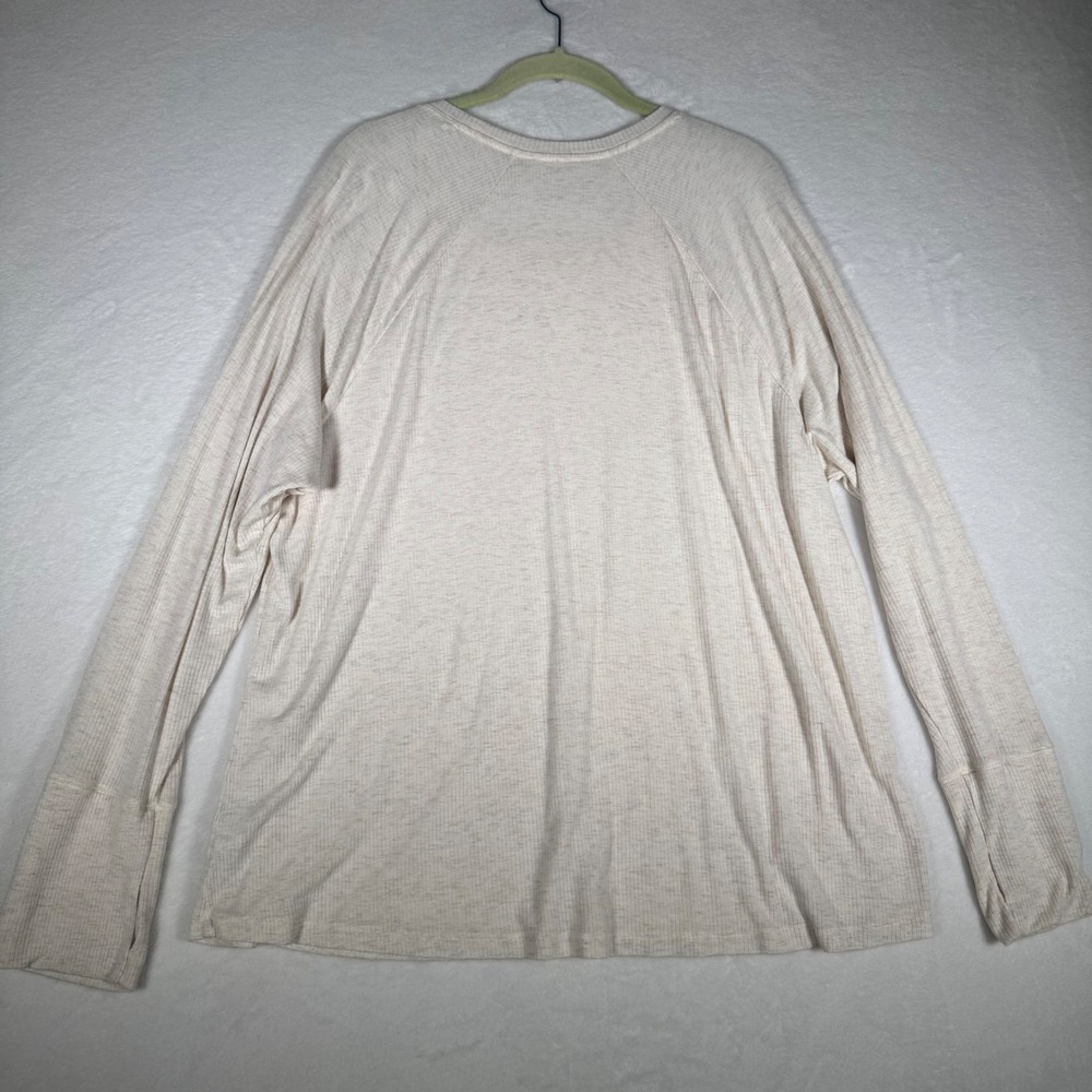 Offline by Aerie Womens XXL Cream Heathered Ribbed Raglan Long Sleeve T-Shirt - Picture 3 of 7